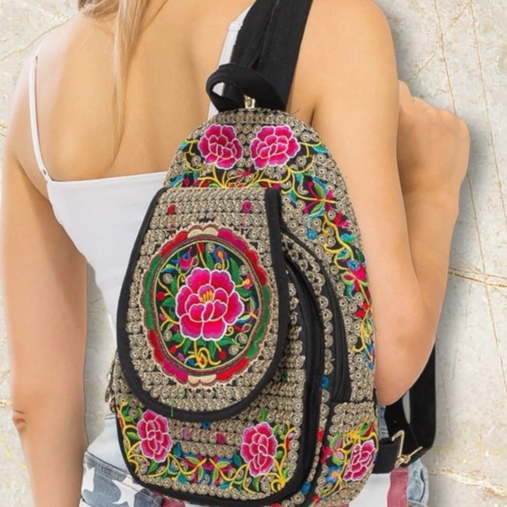 Embroidered Floral Backpack